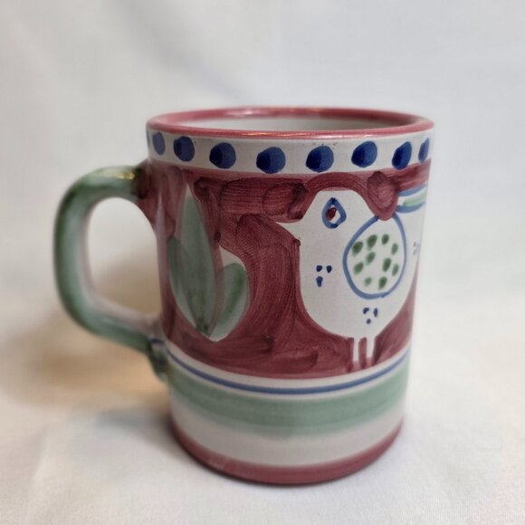 Ceramica Artistica Campagna Chicken Mug Red Border Blue Dots